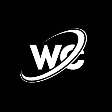 WC harfli logo tasarımı. İlk harf WC bağlı daire büyük harfli monogram logo kırmızı ve mavi. Tuvalet logosu, W C tasarımı. wc, w c