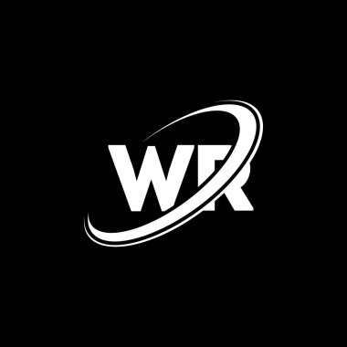 WR W harfi logo tasarımı. İlk harf WR bağlı daire büyük harfli monogram logo kırmızı ve mavi. WR logosu, W R tasarımı. Wr, w