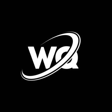 WQ W Q harfi logo tasarımı. İlk harf WQ bağlı daire büyük harf monogram logo beyaz renk. WQ logosu, W Q tasarımı. WQ, W Q