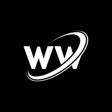 WW harfli logo tasarımı. İlk harf WW bağlı daire büyük harf monogram logo beyaz renk. WW logosu, W tasarımı. ww