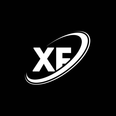 XF X F harfi logo tasarımı. İlk harf XF bağlı daire büyük harfli monogram logo kırmızı ve mavi. XF logosu, X F tasarımı. xf, x f