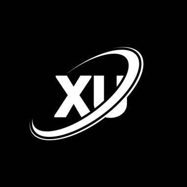 XU X U harf logosu tasarımı. İlk harf XU bağlı daire büyük harfli monogram logo kırmızı ve mavi. XU logosu, X U tasarımı. xu, x u