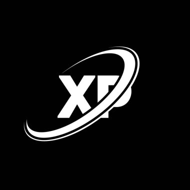 XP X P harfi logo tasarımı. İlk harf XP bağlı daire büyük harf monogram logosu kırmızı ve mavi. XP logosu, X P tasarımı. xp, x p, X & P