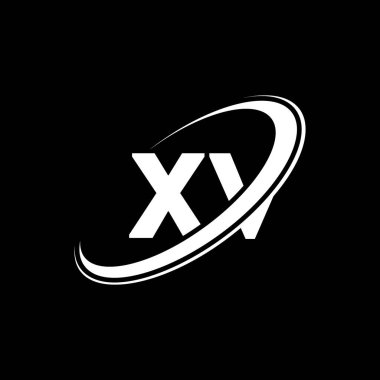 XV X V harfli logo tasarımı. İlk harf XV bağlı daire büyük harfli monogram logo kırmızı ve mavi. XV logosu, X V tasarımı. xv, x v