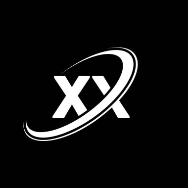 XX X X harfli logo tasarımı. İlk harf XX bağlı daire büyük harfli monogram logo kırmızı ve mavi. XX logosu, X X tasarımı. xx