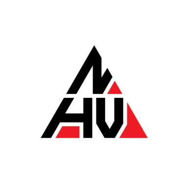 Üçgen şekilli NHV üçgen harf logosu tasarımı. NHV üçgen logo tasarımı monogramı. Kırmızı renkli NHV üçgen vektör logo şablonu. NHV üçgen logosu Basit, Zarif ve Lüks Logo.