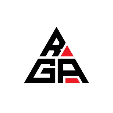 Üçgen şekilli RGA üçgen harf logosu tasarımı. RGA üçgen logo tasarımı monogramı. Kırmızı renkli RGA üçgen vektör logo şablonu. RGA üçgen logosu Basit, Zarif ve Lüks Logo.