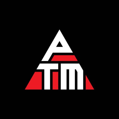 Üçgen şekilli PTM üçgen harf logosu tasarımı. PTM üçgen logo tasarımı monogramı. Kırmızı renkli PTM üçgen vektör şablonu. PTM üçgen logosu Basit, Zarif ve Lüks Logo.