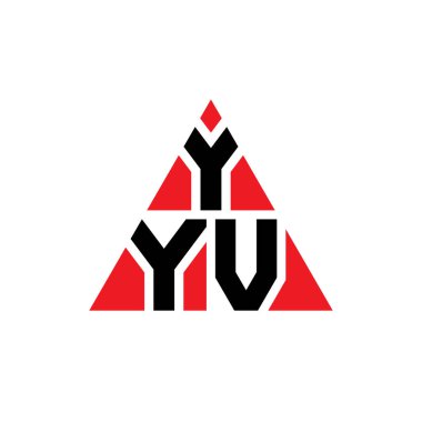 Üçgen şekilli YYV üçgen harf logosu tasarımı. YYV üçgen logo tasarımı monogramı. Kırmızı renkli YYV üçgen vektör logo şablonu. YYV üçgen logosu Basit, Zarif ve Lüks Logo.