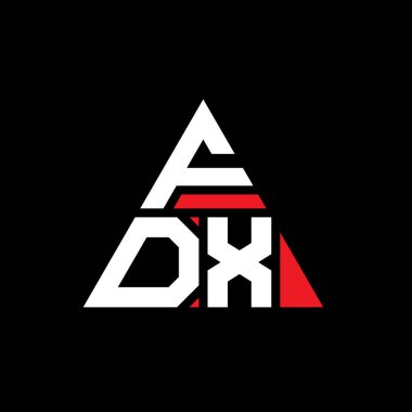 Üçgen şekilli FDX üçgen harf logosu tasarımı. FDX üçgen logo tasarımı monogramı. Kırmızı renkli FDX üçgen vektör logo şablonu. FDX üçgen logosu Basit, Zarif ve Lüks Logo.