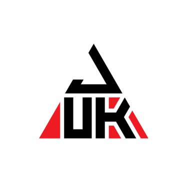 Üçgen şekilli JUK üçgen harf logosu tasarımı. JUK üçgen logo tasarımı monogramı. Kırmızı renkli JUK üçgen vektör logo şablonu. JUK üçgen logosu Basit, Zarif ve Lüks Logo.