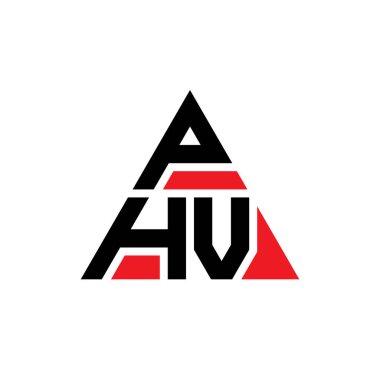Üçgen şekilli PHV üçgen harf logosu tasarımı. PHV üçgen logo tasarımı monogramı. Kırmızı renkli PHV üçgen vektör logo şablonu. PHV üçgen logosu Basit, Zarif ve Lüks Logo.