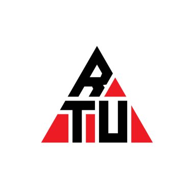 Üçgen şekilli RTU üçgen harf logosu tasarımı. RTU üçgen logo tasarımı monogramı. Kırmızı renkli RTU üçgen vektör şablonu. RTU üçgen logosu Basit, Zarif ve Lüks Logo. Üçgen şekilli RTU üçgen harf logosu tasarımı. RTU