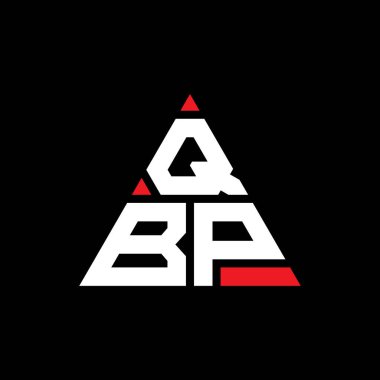 Üçgen şekilli QBP üçgen harf logosu tasarımı. QBP üçgen logo tasarımı monogramı. Kırmızı renkli QBP üçgen vektör şablonu. QBP üçgen logosu Basit, Zarif ve Lüks Logo.