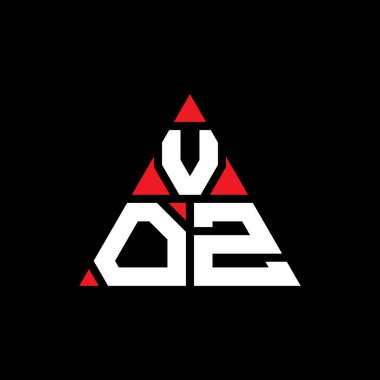 Üçgen şekilli VOZ üçgen harf logosu tasarımı. VOZ üçgen logo tasarımı monogramı. Kırmızı renkli VOZ üçgen vektör logo şablonu. VOZ üçgen logosu Basit, Zarif ve Lüks Logo.