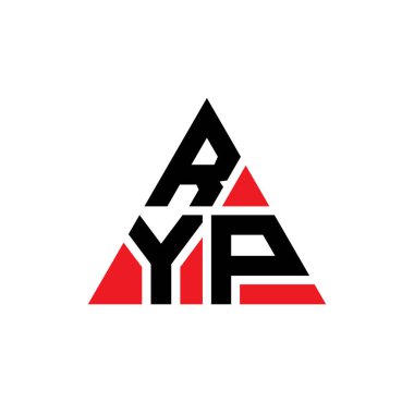 Üçgen şekilli RYP üçgen harf logosu tasarımı. RYP üçgen logo tasarımı monogramı. Kırmızı renkli RYP üçgen vektör logo şablonu. RYP üçgen logosu Basit, Zarif ve Lüks Logo.