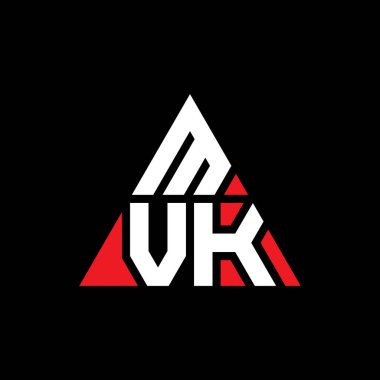 Üçgen şekilli MVK üçgen harf logosu tasarımı. MVK üçgen logo tasarımı monogramı. Kırmızı renkli MVK üçgen vektör şablonu. MVK üçgen logosu Basit, Zarif ve Lüks Logo.