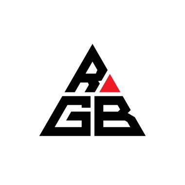Üçgen şekilli RGB üçgen harf logosu tasarımı. RGB üçgen logo tasarımı monogramı. Kırmızı renkli RGB üçgen vektör logo şablonu. RGB üçgen logosu Basit, Zarif ve Lüks Logo.
