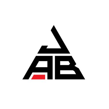 Üçgen şekilli JAB üçgen harf logosu tasarımı. JAB üçgen logo tasarımı monogramı. Kırmızı renkli JAB üçgen vektör logo şablonu. JAB üçgen logosu Basit, Zarif ve Lüks Logo.