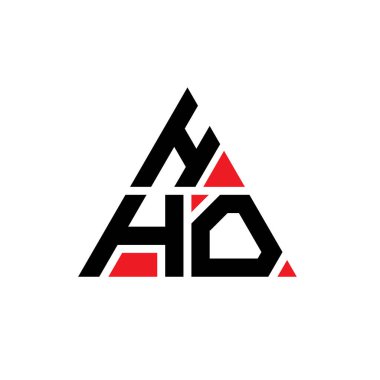 Üçgen şekilli HHO üçgen harf logosu tasarımı. HHO üçgen logo tasarımı monogramı. Kırmızı renkli HHO üçgen vektör logo şablonu. HHO üçgen logosu Basit, Zarif ve Lüks Logo.