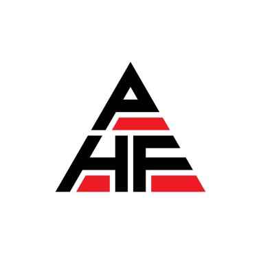 Üçgen şekilli PHF üçgen harf logosu tasarımı. PHF üçgen logo tasarımı monogramı. Kırmızı renkli PHF üçgen vektör logo şablonu. PHF üçgen logosu Basit, Zarif ve Lüks Logo.
