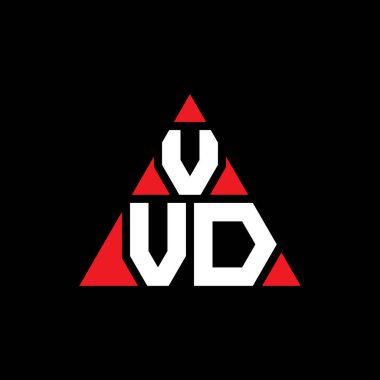 Üçgen şekilli VVD üçgen harf logosu tasarımı. VVD üçgen logo tasarımı monogramı. Kırmızı renkli VVVD üçgen vektör şablonu. VVVD üçgen logosu Basit, Zarif ve Lüks Logo.