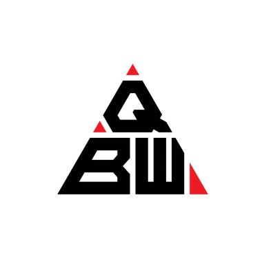 Üçgen şekilli QBW üçgen harf logosu tasarımı. QBW üçgen logo tasarımı monogramı. Kırmızı renkli QBW üçgen vektör şablonu. QBW üçgen logosu Basit, Zarif ve Lüks Logo.