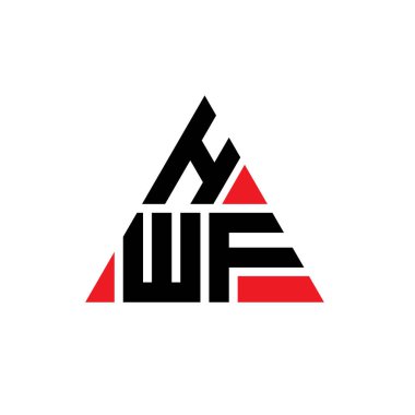 Üçgen şekilli HWF üçgen harf logosu tasarımı. HWF üçgen logo tasarımı monogramı. Kırmızı renkli HWF üçgen vektör şablonu. HWF üçgen logosu Basit, Zarif ve Lüks Logo.