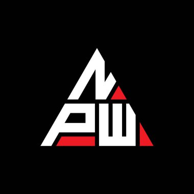 Üçgen şekilli NPW üçgen harf logosu tasarımı. NPW üçgen logo tasarımı monogramı. Kırmızı renkli NPW üçgen vektör şablonu. NPW üçgen logosu Basit, Zarif ve Lüks Logo.