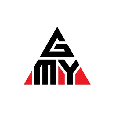 Üçgen şekilli GMY üçgen harf logosu tasarımı. GMY üçgen logo tasarımı monogramı. Kırmızı renkli GMY üçgen vektör logo şablonu. GMY üçgen logosu Basit, Zarif ve Lüks Logo.
