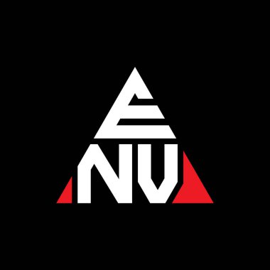 Üçgen şekilli ENV üçgen harf logosu tasarımı. ENV üçgen logo tasarımı monogramı. Kırmızı renkli ENV üçgen vektör logosu şablonu. ENV üçgen logosu Basit, Zarif ve Lüks Logo.