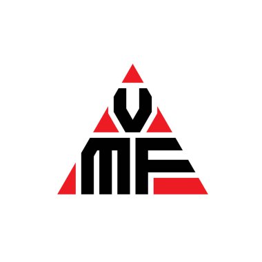 Üçgen şekilli VMF üçgen harf logosu tasarımı. VMF üçgen logo tasarımı monogramı. Kırmızı renkli VMF üçgen vektör logo şablonu. VMF üçgen logosu Basit, Zarif ve Lüks Logo.