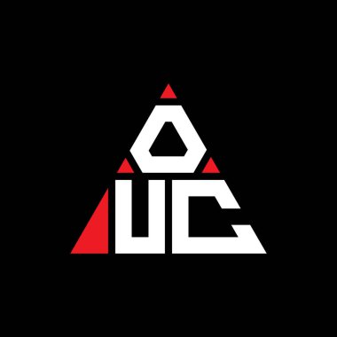 Üçgen şekilli OUC üçgen harf logosu tasarımı. OUC üçgen logo tasarımı monogramı. Kırmızı renkli OUC üçgen vektör logo şablonu. OUC üçgen logosu Basit, Zarif ve Lüks Logo.