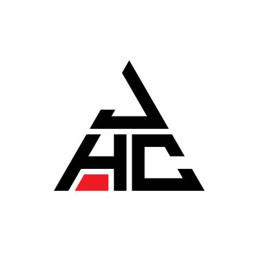 Üçgen şekilli JHC üçgen harf logosu tasarımı. JHC üçgen logo tasarımı monogramı. Kırmızı renkli JHC üçgen vektör logo şablonu. JHC üçgen logosu Basit, Zarif ve Lüks Logo.