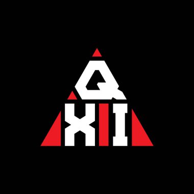 Üçgen şekilli QXI üçgen harf logosu tasarımı. QXI üçgen logo tasarımı monogramı. Kırmızı renkli QXI üçgen vektör şablonu. QXI üçgen logosu Basit, Zarif ve Lüks Logo.