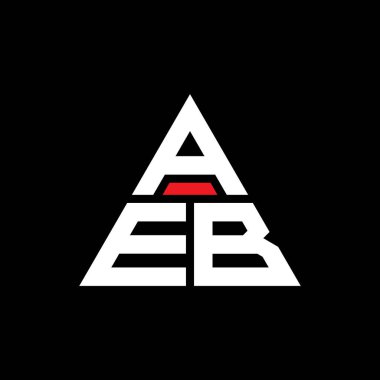 Üçgen şekilli AEB üçgen harf logosu tasarımı. AEB üçgen logo tasarımı monogramı. Kırmızı renkli AEB üçgen vektör şablonu. AEB üçgen logosu Basit, Zarif ve Lüks Logo.
