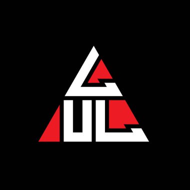 Üçgen şekilli LUL üçgen harf logosu tasarımı. LUL üçgen logo tasarımı monogramı. Kırmızı renkli LUL üçgen vektör şablonu. LUL üçgen logosu Basit, Zarif ve Lüks Logo.