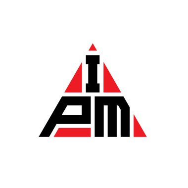 Üçgen şekilli IPM üçgen harf logosu tasarımı. IPM üçgen logo tasarımı monogramı. Kırmızı renkli IPM üçgen vektör şablonu. IPM üçgen logosu Basit, Zarif ve Lüks Logo.