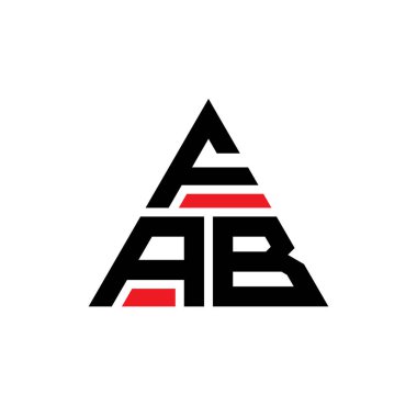 Üçgen şekilli FAB üçgen harf logosu tasarımı. FAB üçgen logo tasarımı monogramı. Kırmızı renkli FAB üçgen vektör logo şablonu. FAB üçgen logosu Basit, Zarif ve Lüks Logo.