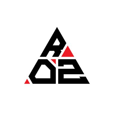 Üçgen şekilli ROZ üçgen harf logosu tasarımı. ROZ üçgen logo tasarımı monogram. Kırmızı renkli ROZ üçgen vektör logosu şablonu. ROZ üçgen logosu Basit, Zarif ve Lüks Logo.