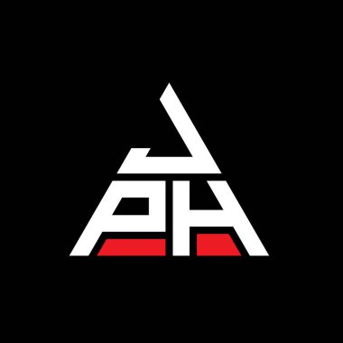 Üçgen şekilli JPH üçgen harf logosu tasarımı. JPH üçgen logo tasarımı monogramı. Kırmızı renkli JPH üçgen vektör şablonu. JPH üçgen logosu Basit, Zarif ve Lüks Logo.