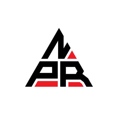 Üçgen şekilli NPR üçgen harf logosu tasarımı. NPR üçgen logo tasarımı monogramı. Kırmızı renkli NPR üçgen vektör logo şablonu. NPR üçgen logosu Basit, Zarif ve Lüks Logo.