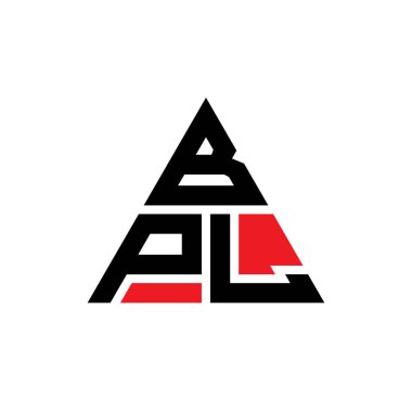 Üçgen şekilli BPL üçgen harf logosu tasarımı. BPL üçgen logo tasarımı monogramı. Kırmızı renkli BPL üçgen vektör şablonu. BPL üçgen logosu Basit, Zarif ve Lüks Logo.