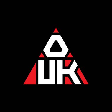 OUK üçgen harf logosu dizaynı ve üçgen şekli. OUK üçgen logo tasarımı monogramı. OUK üçgen logo şablonu kırmızı renkte. OUK üçgen logosu Basit, Zarif ve Lüks Logo.