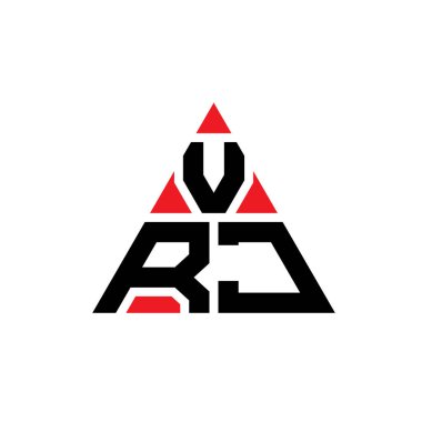 Üçgen şekilli VRJ üçgen harf logosu tasarımı. VRJ üçgen logo tasarımı monogramı. Kırmızı renkli VRJ üçgen vektör logo şablonu. VRJ üçgen logosu Basit, Zarif ve Lüks Logo.