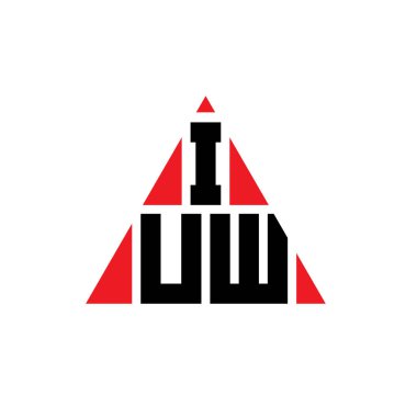 Üçgen şekilli IUW üçgen harf logosu tasarımı. IUW üçgen logo tasarımı monogramı. Kırmızı renkli IUW üçgen vektör şablonu. IUW üçgen logosu Basit, Zarif ve Lüks Logo.