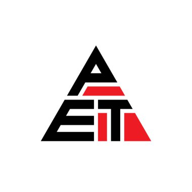 Üçgen şekilli PET üçgen harf logosu tasarımı. PET üçgen logo tasarımı monogramı. Kırmızı renkli PET üçgen vektör logo şablonu. PET üçgen logosu Basit, Zarif ve Lüks Logo.
