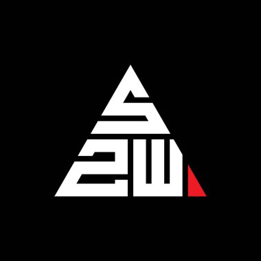 Üçgen şekilli SZW üçgen harf logosu tasarımı. SZW üçgen logo tasarımı monogramı. Kırmızı renkli SZW üçgen vektör şablonu. SZW üçgen logosu Basit, Zarif ve Lüks Logo.
