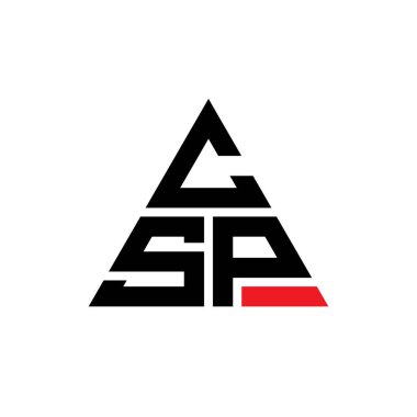 Üçgen şekilli CSP üçgen harf logosu tasarımı. CSP üçgen logo tasarımı monogramı. Kırmızı renkli CSP üçgen vektör şablonu. CSP üçgen logosu Basit, Zarif ve Lüks Logo.