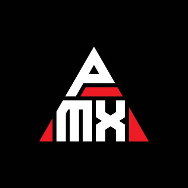 Üçgen şekilli PMX üçgen harf logosu tasarımı. PMX üçgen logo tasarımı monogramı. Kırmızı renkli PMX üçgen vektör şablonu. PMX üçgen logosu Basit, Zarif ve Lüks Logo.